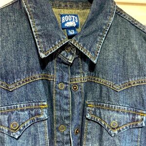 👕💙 Vintage ROOTS Authentic Demin Jean Shirt with Push Buttons - size XL👕💙